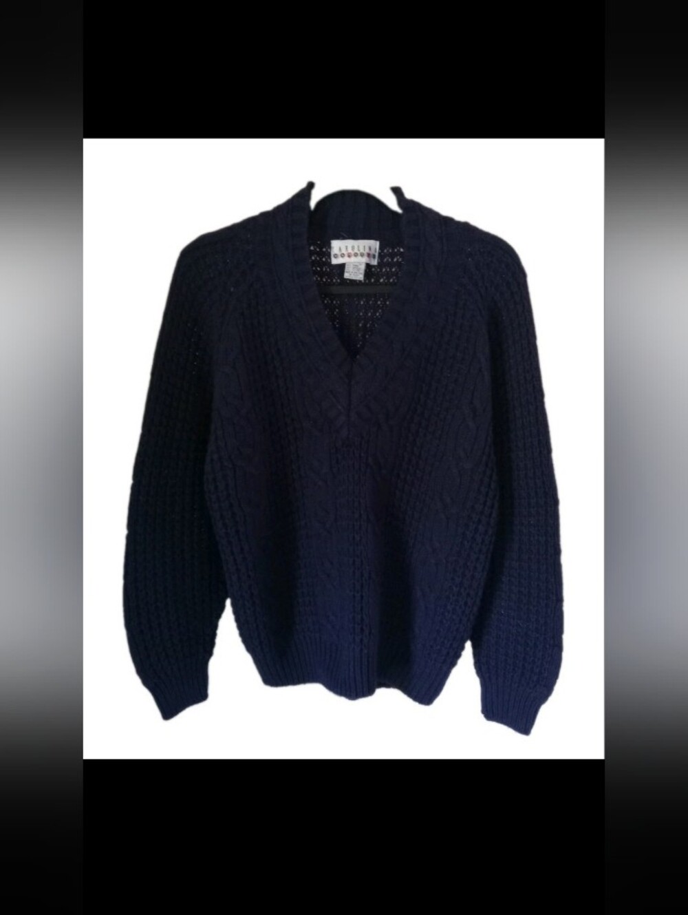 Vintage Carolina Colors Navy Chunky Knit Vneck Sweater Large